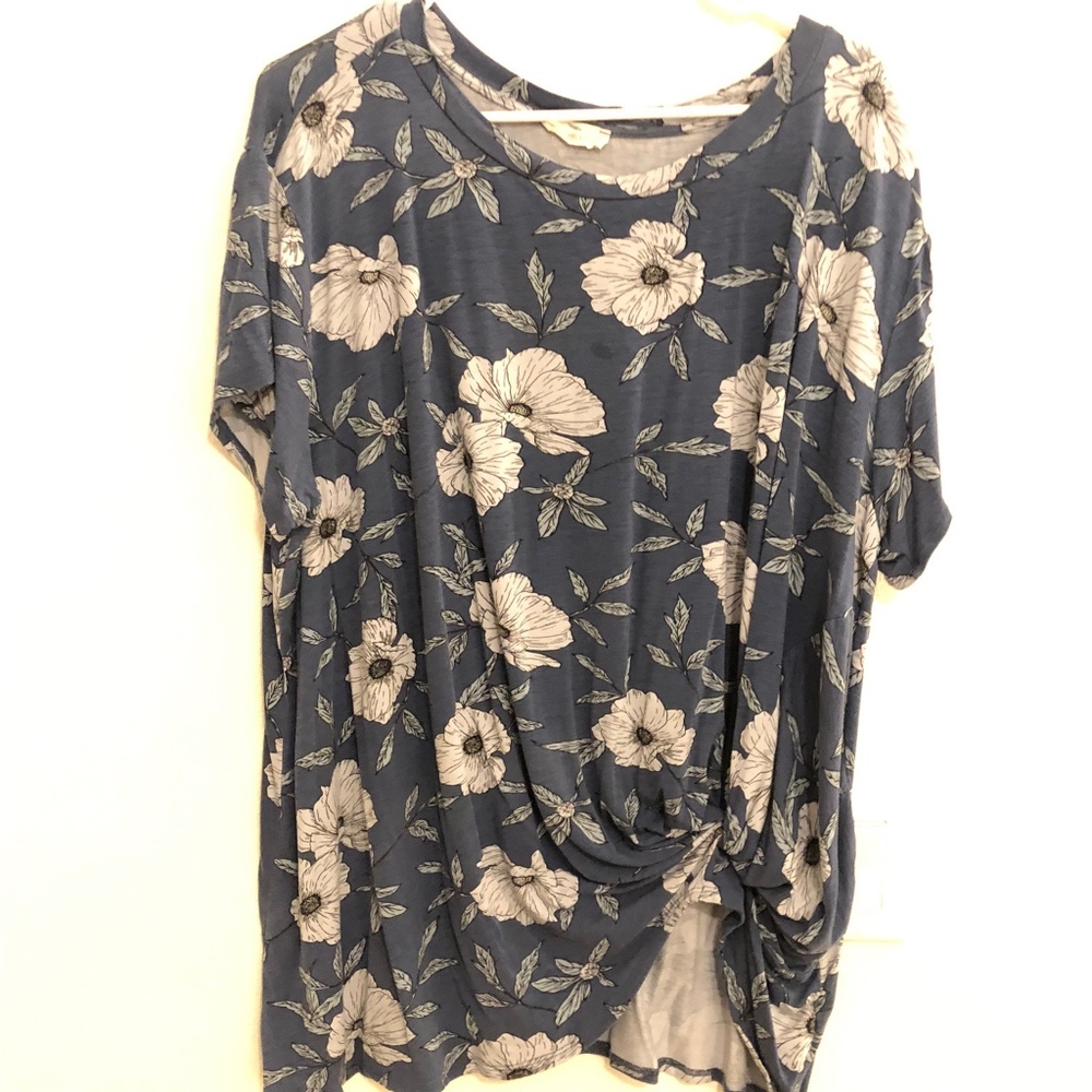 Blue Floral Top with Knotted Front